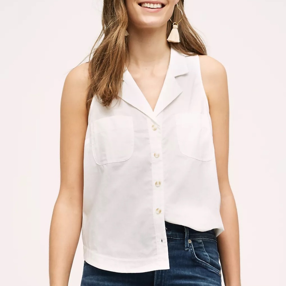 HD in Paris Tybe Top Anthropologie White Sleeveless Button-Up Top